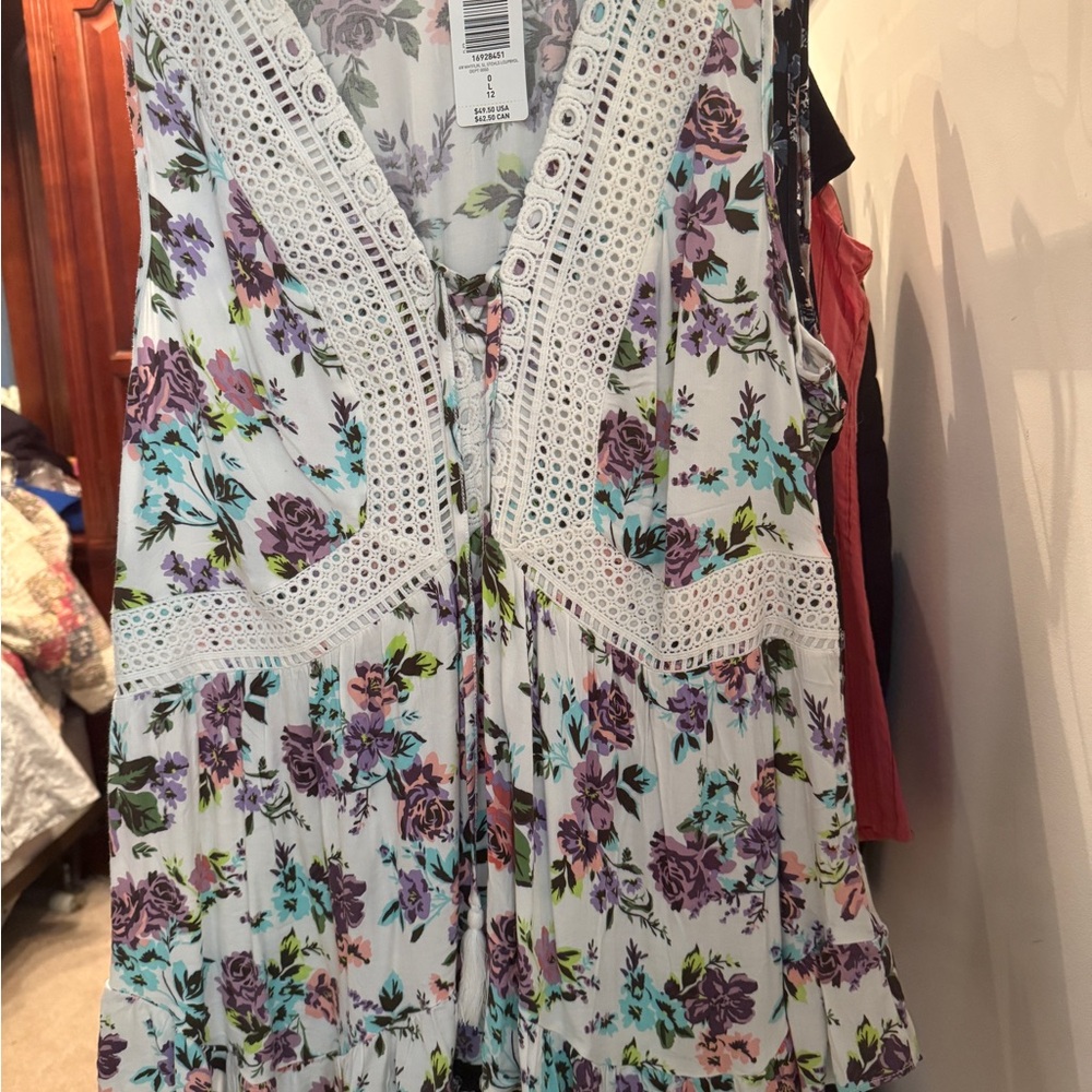 Torrid Floral Crochet Trim Blouse - Purple and Green